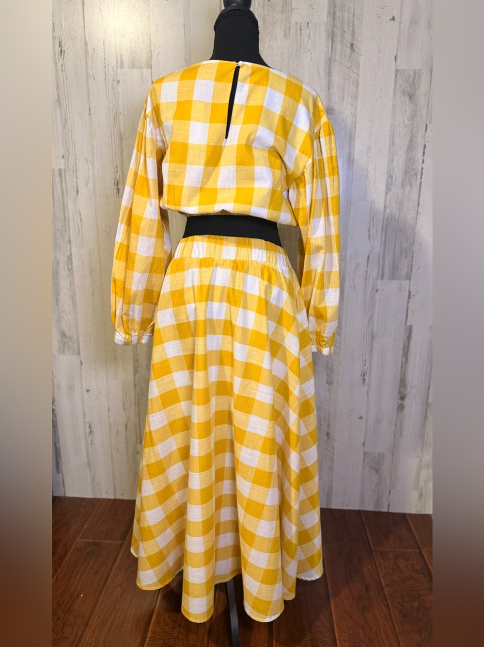 NWT SugarlipsYellow White Gingham Buffalo Plaid Crop Top & Maxi Skirt Set Size S - Picture 5 of 12